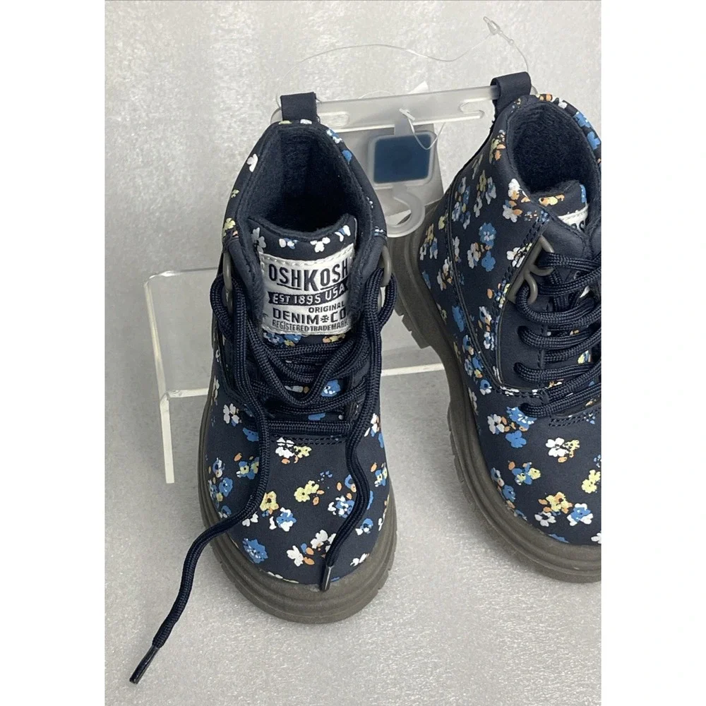 Oshkosh Floral Flower‎ Print Blue Fashion Boots Toddler Girls Size 5 NEW